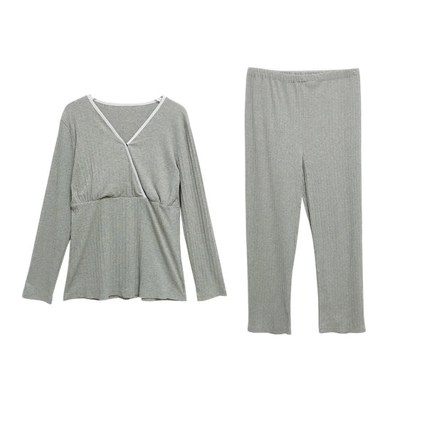 Pregnant women's autumn clothes and pants suits confinement clothes autumn and winter clothes nursing home clothes pajamas thermal underwear cross V-neck