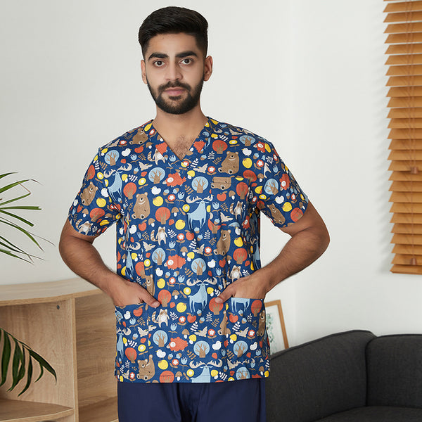 Men's And Women's V-neck Printed Surgical Clothes, Hand Washing Clothes, Work Clothes, Short Sleeves