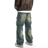 Multi-pocket Denim Straight Loose Trousers Men