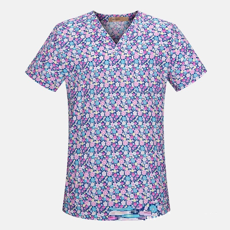 Men's And Women's V-neck Printed Surgical Clothes, Hand Washing Clothes, Work Clothes, Short Sleeves