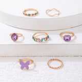 Set Of Seven Geometric Hemp Pattern Rings