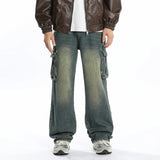 Multi-pocket Denim Straight Loose Trousers Men
