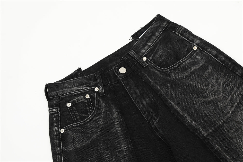 Stitching Loose Straight-leg Denim Trousers Men