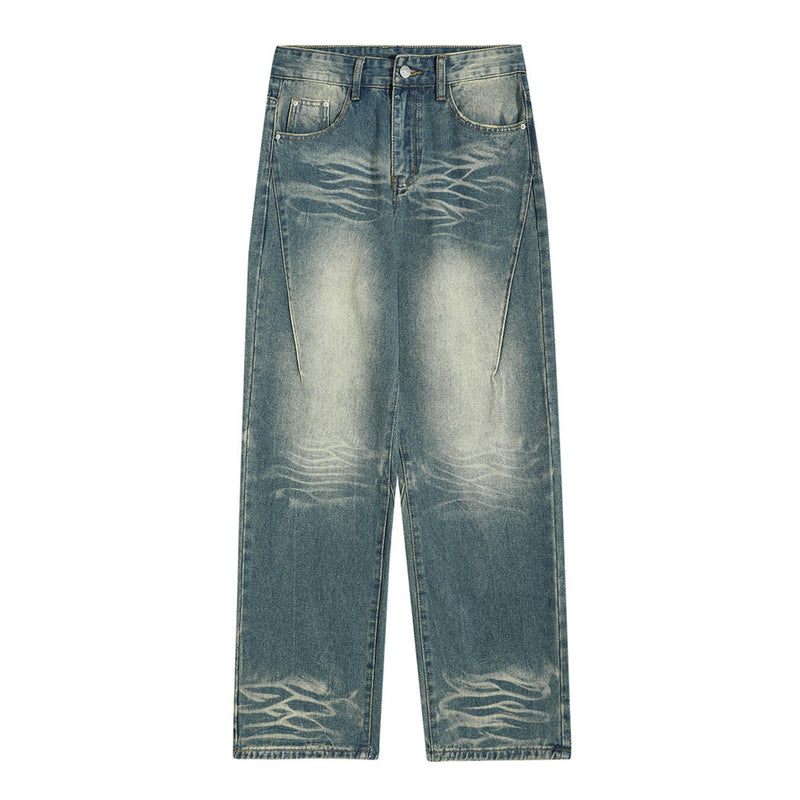 Multi-pocket Denim Straight Loose Trousers Men