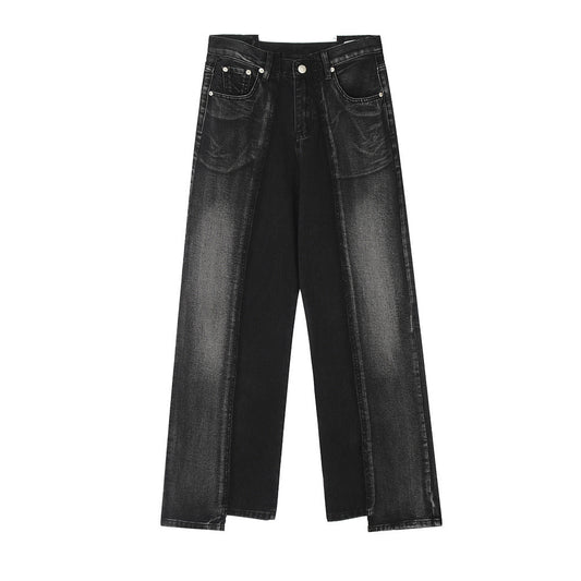 Stitching Loose Straight-leg Denim Trousers Men