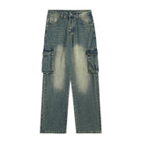 Multi-pocket Denim Straight Loose Trousers Men