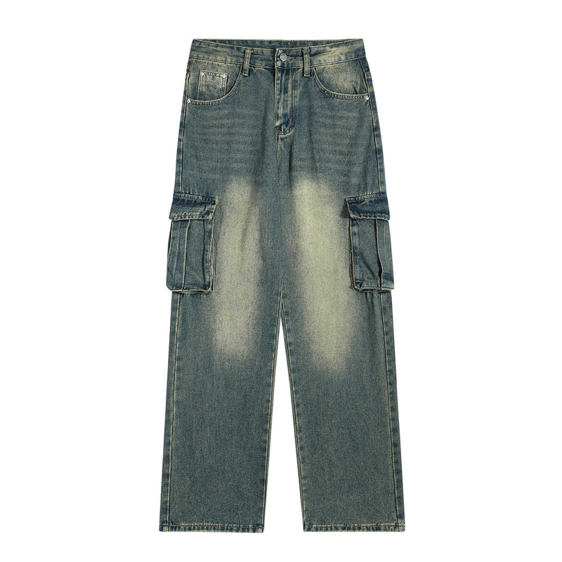 Multi-pocket Denim Straight Loose Trousers Men