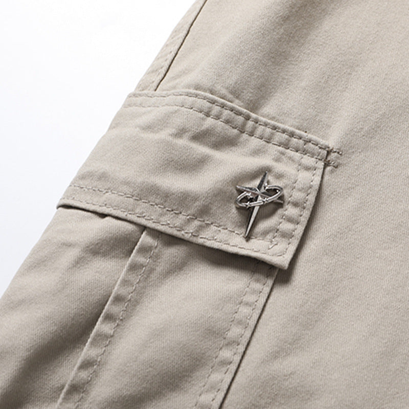 Solid Color Multi-pocket Workwear Casual Trousers Men