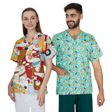 Men's And Women's V-neck Printed Surgical Clothes, Hand Washing Clothes, Work Clothes, Short Sleeves