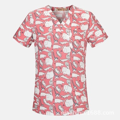 Men's And Women's V-neck Printed Surgical Clothes, Hand Washing Clothes, Work Clothes, Short Sleeves
