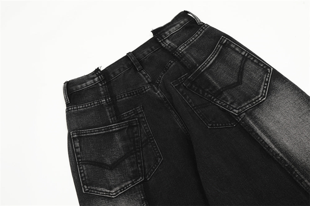 Stitching Loose Straight-leg Denim Trousers Men