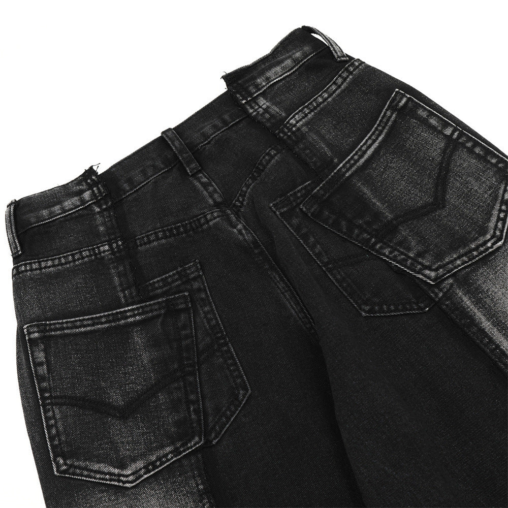 Stitching Loose Straight-leg Denim Trousers Men