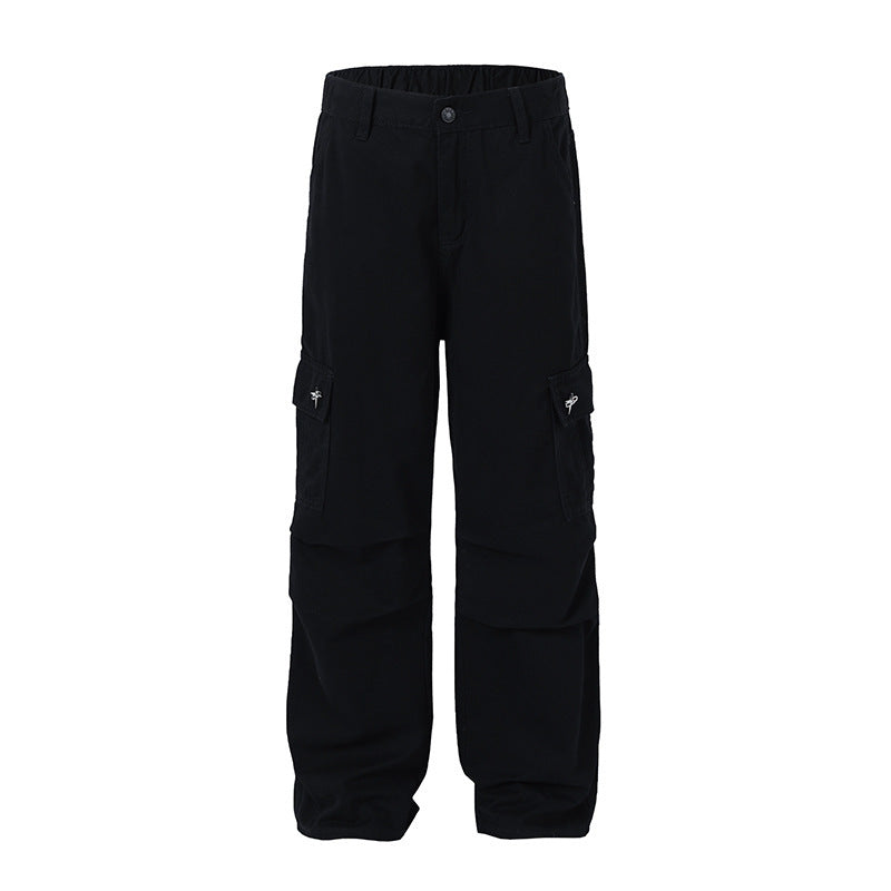 Solid Color Multi-pocket Workwear Casual Trousers Men