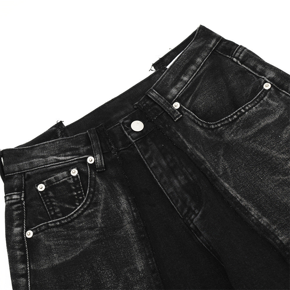 Stitching Loose Straight-leg Denim Trousers Men