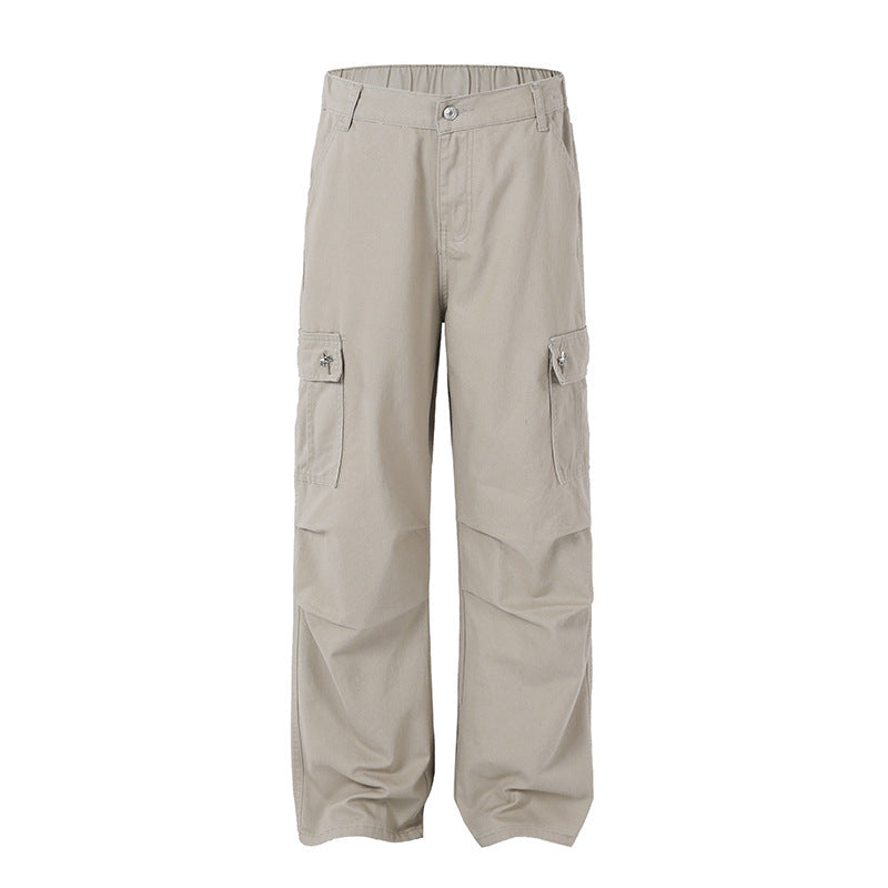 Solid Color Multi-pocket Workwear Casual Trousers Men