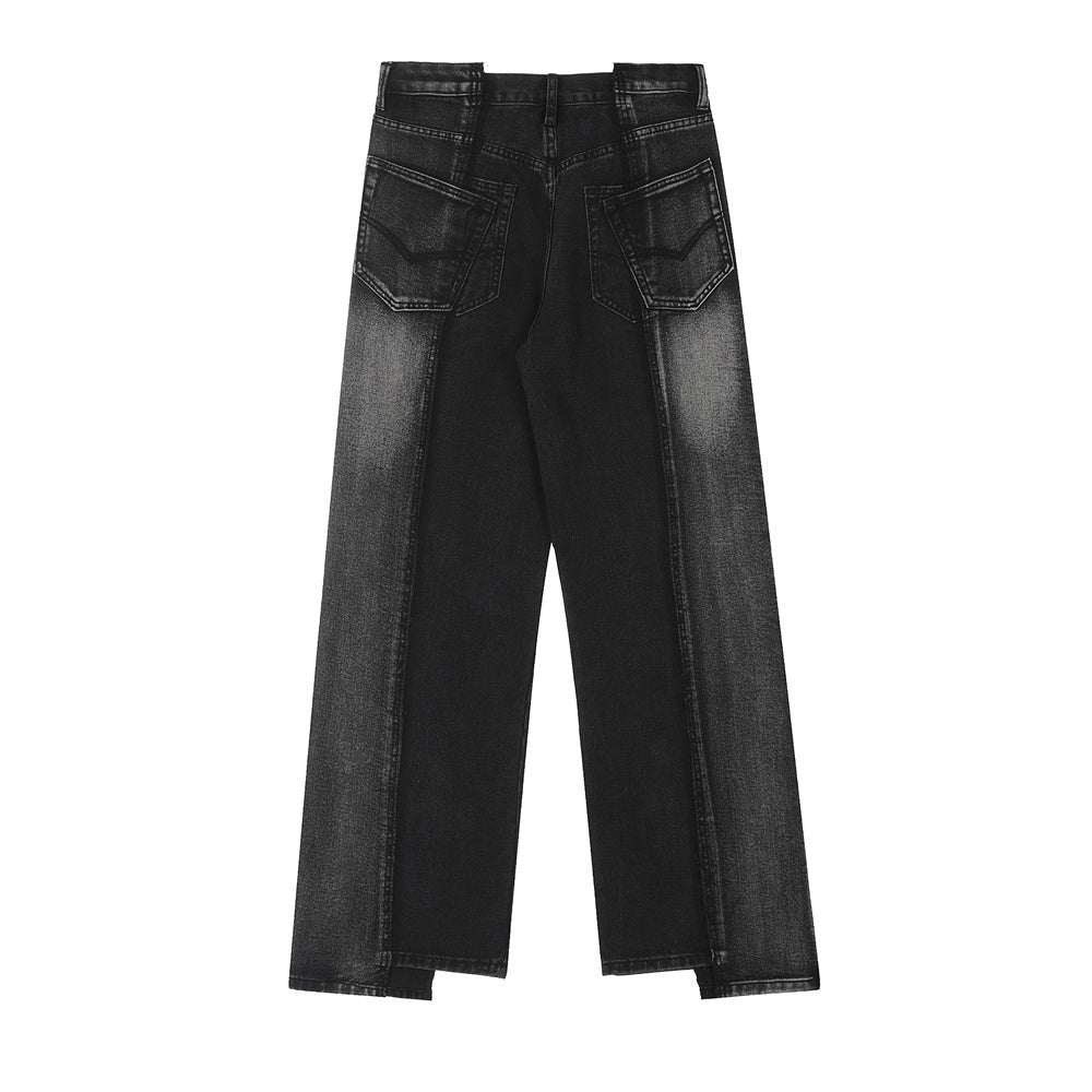 Stitching Loose Straight-leg Denim Trousers Men